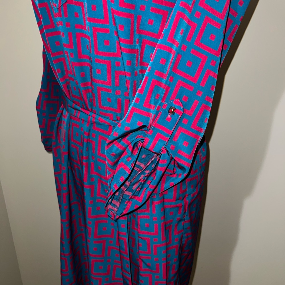 Britt Ryan 100% Silk Geometric Belt Wrap Dress/3/4 Sleeve/NWT/Size XS - Picture 6 of 12